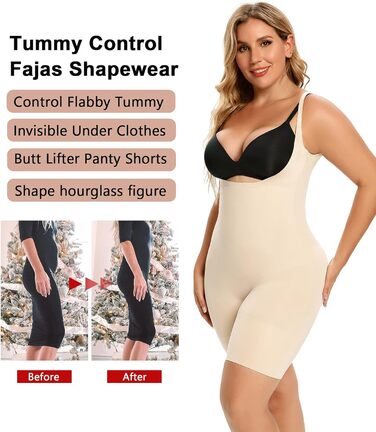 SHAPERX Формувальна білизна для жінок, корсетний боді для схуднення, моделююча білизна, боді, XXL, бежевий