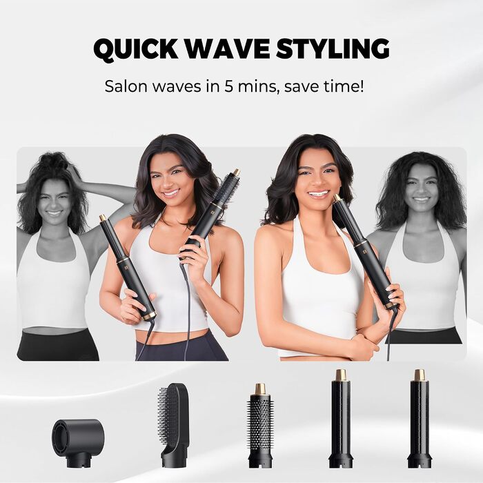 Мультистайлер для волосся 5 в 1 MogaWave Airstyler Pro 1000W: фен-щітка, плойка для локонів, об'ємний стайлер з іонізацією, чорний