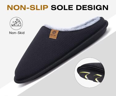 Чоловічі домашні капці ONCAI з ефектом пам'яті Memory Foam, підкладкою зі штучного хутра та гумовою підошвою, чорні, розмір 45 EU