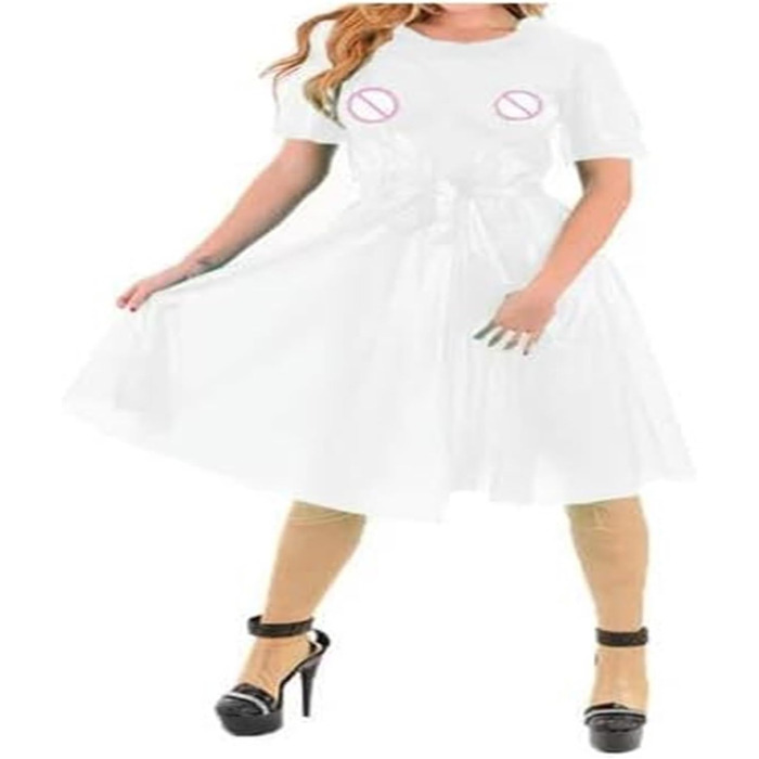 Латексний костюм YAYREC - латексна сукня з короткими рукавами, прозора, обтисла, з поясом, для вечірок та клубів, білий