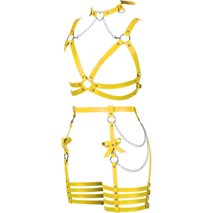 Жіночий шкіряний боді з лямками BANSSGOTH: комплект стрінги з бантиком для танців та святкування, оранжевий/жовтий колір