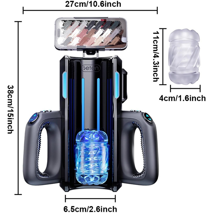 Електричний мастурбатор Leten King Pro з телескопічною функцією, 2 насадки та підставка для телефону