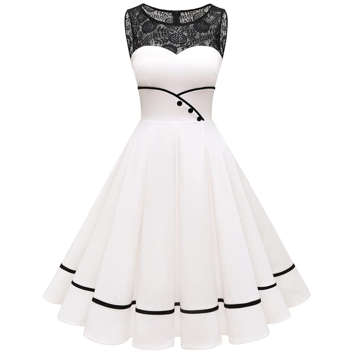 Сукня коктейльна Bbonlinedress Rockabilly мереживна 50-ті вінтаж, складки, без рукавів, круглий виріз (XS, Айворі)