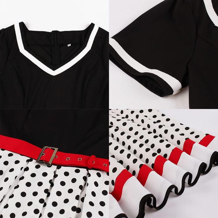 Сукня Rockabilly в стилі 50-х: вінтажна, коротка, з V-подібним вирізом, у горошок, для свят та вечірок (XL, чорно-біла)