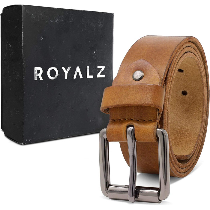 Шкіряний чоловічий ремінь ROYALZ 'Richmond' з буйволячої шкіри 4мм, вінтажний пояс для джинсів з пряжкою, коричневий (ширина 38 мм, довжина 165 см)