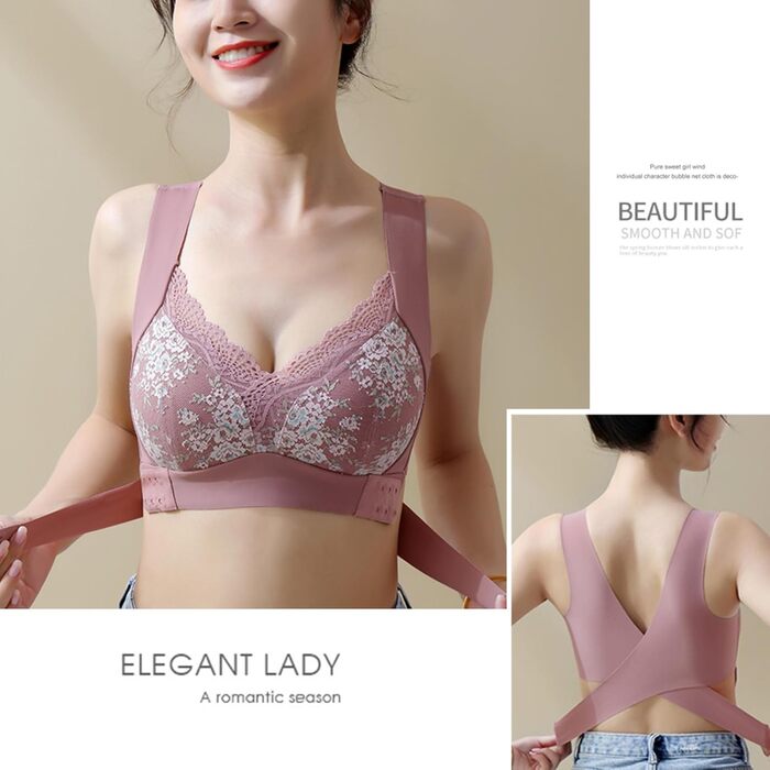 Бюстгальтер без кісточок Necalisi з застібкою на блискавку спереду, мереживний, з перехресним витон, ліфчик-кроп топ, бюстгальтер без спинки, бюстгальтер пуш-ап, екстремальна підтримка (34/75B, фіолетовий)