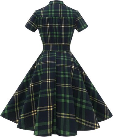 Сукня Rockabilly жіноча V-подібний виріз міді, святкова для весілля, вінтажна коктейльна (3XL, зелена клітинка)