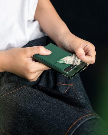 Чоловічий компактний гаманець-картхолдер VULKIT з RFID/NFC захистом для 5-7 карток та купюр, колір: темно-зелений (Midnight Green)