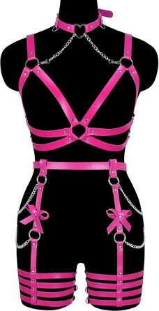 Жіночий шкіряний боді з ланцюжком BANSSGOTH: комплект стрінги з бантиком для танців та свят (Рожевий)