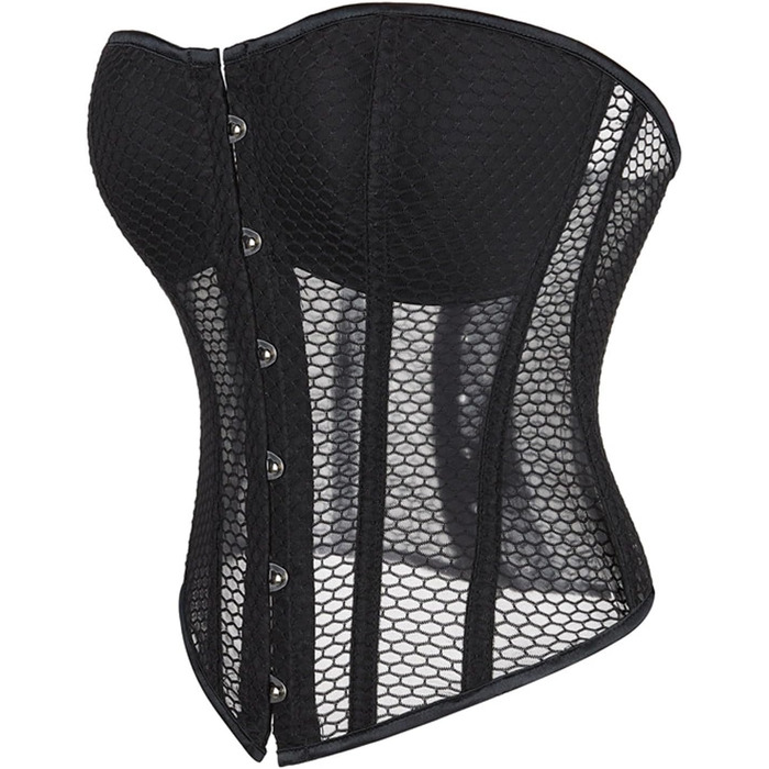 Топ-корсет жіночий у стилі Ренесанс з сітчастими вставками для вечірніх образів – на побачення, осінні луки. Милий топ-кроп для вечірки, клубу. Трапецієвидний топ з корсетним шнуруванням (#01-чорний, L)