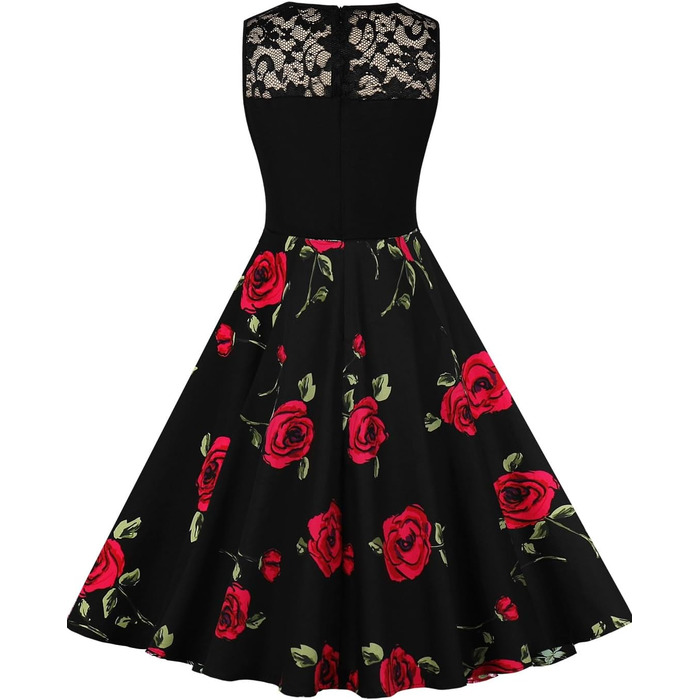 Сукня жіноча вінтажна в стилі рокабілі 50-60-х років, квіткова з мереживом, без рукавів, святкова, елегантна для повних жінок, весілля XL, колір 1b
