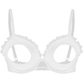 Жіночий бюстгальтер з відкритим декольте GRRKDFQ, мереживний, білий, розмір A XL