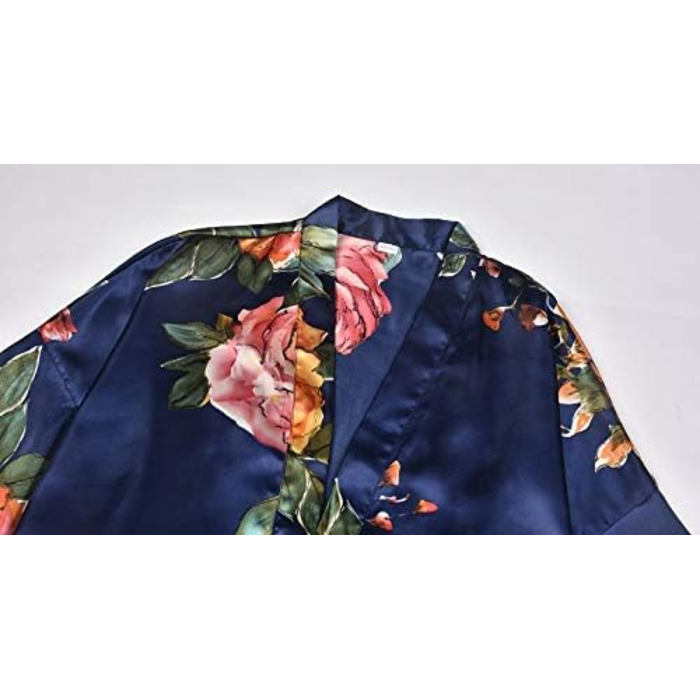 Халат жіночий Goodmansam, довгий, квітковий сатин, кімоно, для весілля, вечірній, нічний (XL-XXL, Джинсовий блакитний)