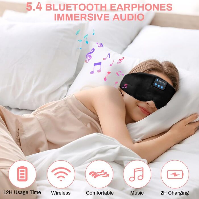 Маска для сну з Bluetooth-навушниками flintronic V5.4, бездротові стереонавушники для сну, медитації та подорожей, чорна