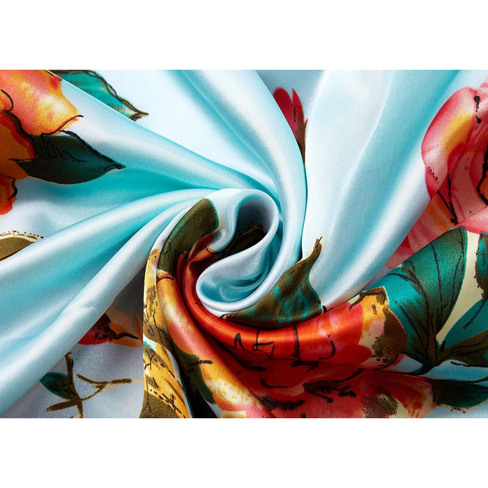 Кимоно-халат BABEYOND великого розміру з квітковим принтом, сатин, блакитний