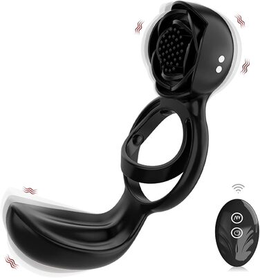 Вібраційний кільце для статевого члена TOUNID з 12 режимами вібрації, пультом дистанційного керування. Еротична іграшка для чоловіків, масажер яєчок, кок-кільце. Електрична іграшка для чоловіків, самостійна мастурбація (чорний)