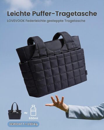 Жіноча сумка-шопер LOVEVOOK Puffer для ноутбука 15.6 дюймів, містка робоча сумка через плече з відділенням для пляшки води для офісу, навчання та подорожей (Смарагдово-зелена, M)