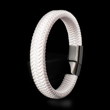 Шкіряний чоловічий браслет UNIQAL 'BRAID' з плетіння та нержавіючої сталі, білий, 21 см (у подарунковій коробці)