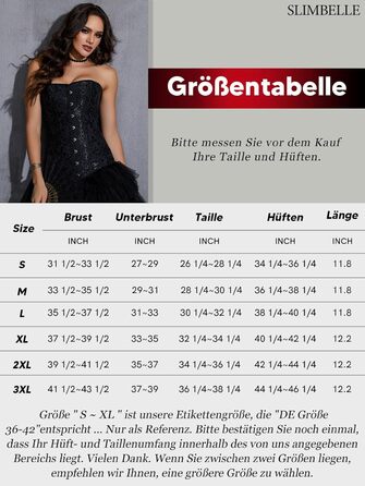 Корсетний топ SLIMBELLE для повного бюсту: готичний корсет з мереживом та шнурівкою, чорний, XL