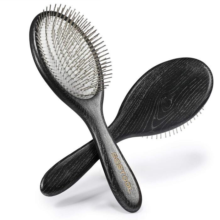 Масажна щітка для волосся BESTOOL антистатична Paddle Detangler з металевими щетинками для розплутування кучерявого та довгого волосся (вологе та сухе)
