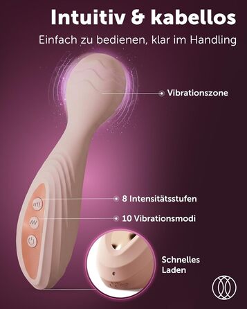 Vibrator Intima Soie для жінок – стимулятор клітора, масажний стержень. 8 інтенсивностей, 20 режимів, водонепроникний, пастельно-рожевий.