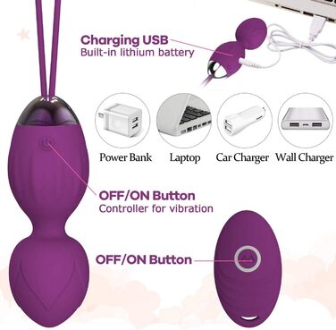 Тренування м'язів тазу для жінок з пультом дистанційного керування, силіконові м'ячі для контролю сечовипускання та вправ для тазового дна (фіолетовий)