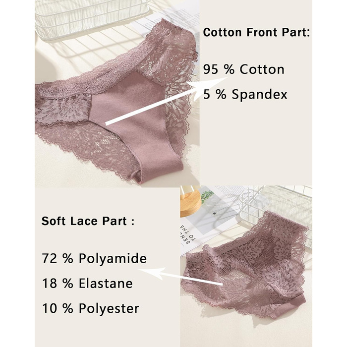 Сексуальні жіночі труси-сліпи з бавовни та мереживом, 5 шт. (Чорний*2, Каштаново-коричневий, Хакі, Білий, Сіро-блакитний), розмір S