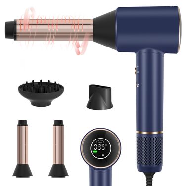 Професійний фен для волосся PARWIN PRO BEAUTY Air-Sonic з HD-LED дисплеєм, безщітковим мотором 110,000 об/хв та іонізацією (200 млн негативних іонів), швидка сушка 25 м/с, колір Прусський синій