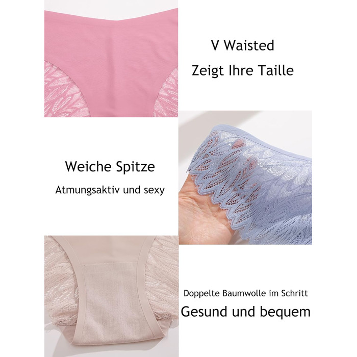 Набір трусиків FINETOO Seamess Sips: 6 шт. мереживні трусики, трусики-хіпстері, V-подібний вигин, S-X (C-6er, XL)