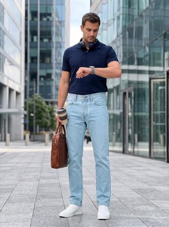 Чоловічі джинси Runcati Slim Fit з бавовни та стрейч, світло-блакитні, повсякденні та ділові штани (30W / 30L)