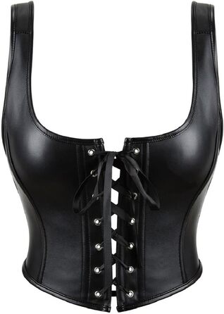 Чорний корсетний топ Schwarz для жінок: сексуальний баскський бюстгальтер з корсетом з екошкіри, шнурівка, топ-кроп, для вечірок та клубів
