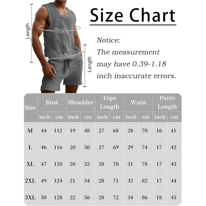 Костюм-сет чоловічий AIEOE з сітки (короткі шорти та сорочка), сірий, розмір 3XL