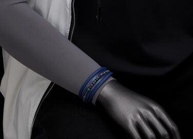 Чоловічий багаторядний браслет COOLSTEELANDBEYOND із натурального шкіри та напівдорогоцінного каміння, сталевий магнітний замок, синій, зелений та рожевий