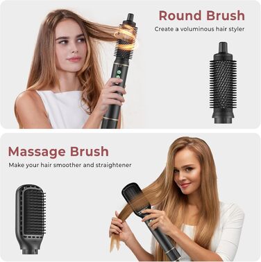 Мультистайлер для волосся 6 в 1 MogaWave Hairstyler Pro Airbrush: стайлер-фен з насадками для об'єму, завивки та випрямлення волосся, чорний