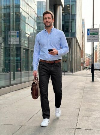 Чоловічі джинси Runcati Slim Fit з бавовни та стрейч, однотонні чорні штани для бізнесу та повсякденного носіння (36W / 32L)