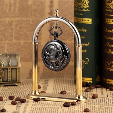 Механічний кишеньковий годинник TREEWETO Fullmetal Alchemist Steampunk Skeleton з подвійним кришкою та ланцюжком, чорний