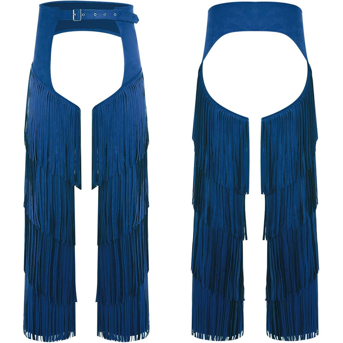 Чоловічі штани-ковбої MSemis з бахромою, відкриті на кроці, для карнавалу, фестивалів та тематичних вечірок, блакитні