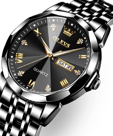 Чоловічий годинник OLEVS 9931-diamant: класичний кварцовий хронограф зі шкіряним ремінцем, водонепроникний, з календарем, чорний