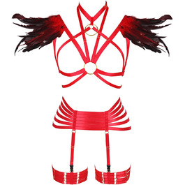 Набір пір'я для жінок PETMHS: корсет, бюстгальтер, клітка, готичний стиль, карнавал, костюм, червоний, великі розміри