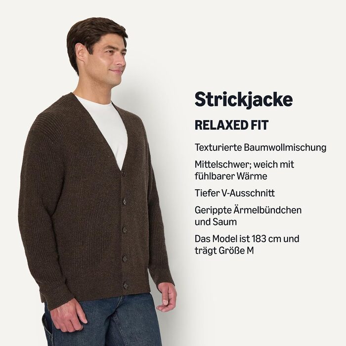 Чоловічий кардиган Amazon Essentials Relaxed Fit з бавовняного сумішевого трикотажу, колір шоколадно-коричневий меланж, розмір M