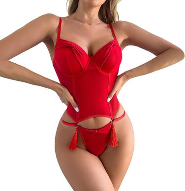 Трап Deou: жіноча білизна з сітки, вузький крій, пояс з металевим кільцем, червоний колір, розмір L