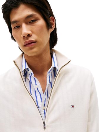 Чоловічий джемпер Tommy Hilfiger Essential Cotton Zip Thru з коміром-стійкою, жовтий (Ivory Petal), розмір L