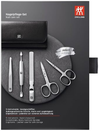 Набір для манікюру та педикюру ZWILLING Premium Edition (5 предметів), нержавіюча сталь, шкіряний футляр, чорний