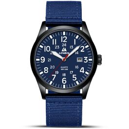 Чоловічий тактичний годинник Military Quartz: водонепроникний (3ATM), аналоговий кварцовий годинник з календарем та нейлоновим ремінцем, синій