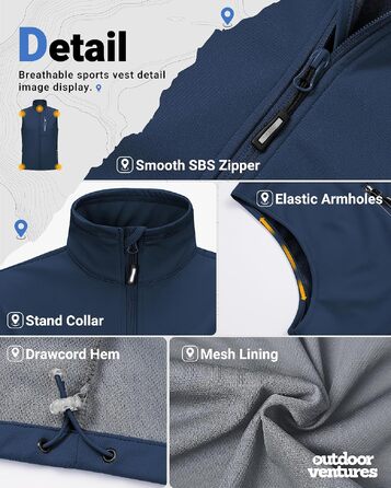 Чоловічий жилет Outdoor Ventures Softshell для велосипеда та активного відпочинку, водонепроникний (M, темно-синій)