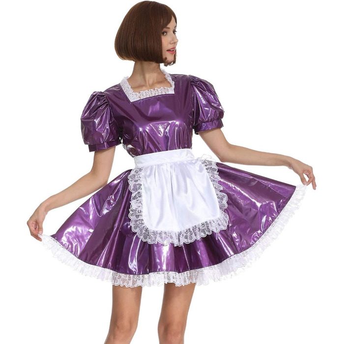 Квіткове PVC-плаття для перевдягання з квадратним вирізом, фіолетове, 3XL