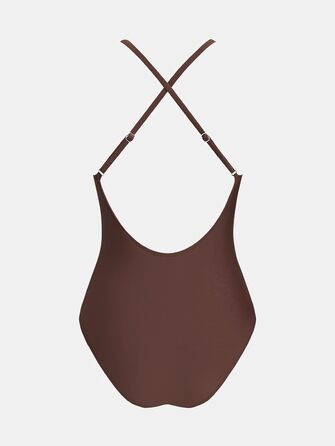 CUPSHE Купальник жіночий з V-подібним вирізом, глибоким вирізом на спині, з перехрещуванням на спині, фігуроформний, цілісний, колір шоколадний (S)