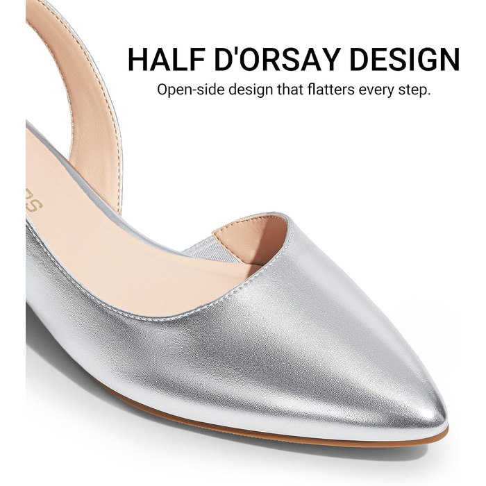 Жіночі сріблясті туфлі-балетки Dream Pairs з відкритим задником (Slingback), розмір 40 EU