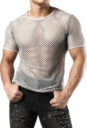 Чоловіча футболка JOGAL з еластичної сітки, прозора, короткий рукав, сіра (XXL)