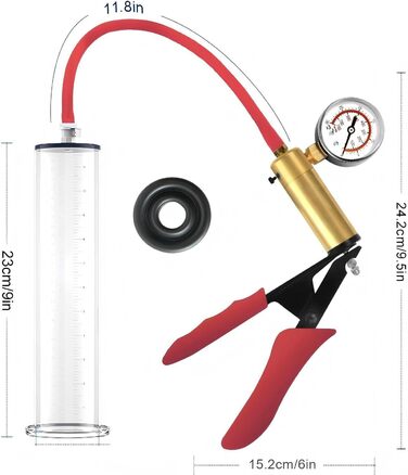 Пумпа для збільшення пеніса: ручна вакуумна помпа з манометром та 6 кільцями, для чоловіків